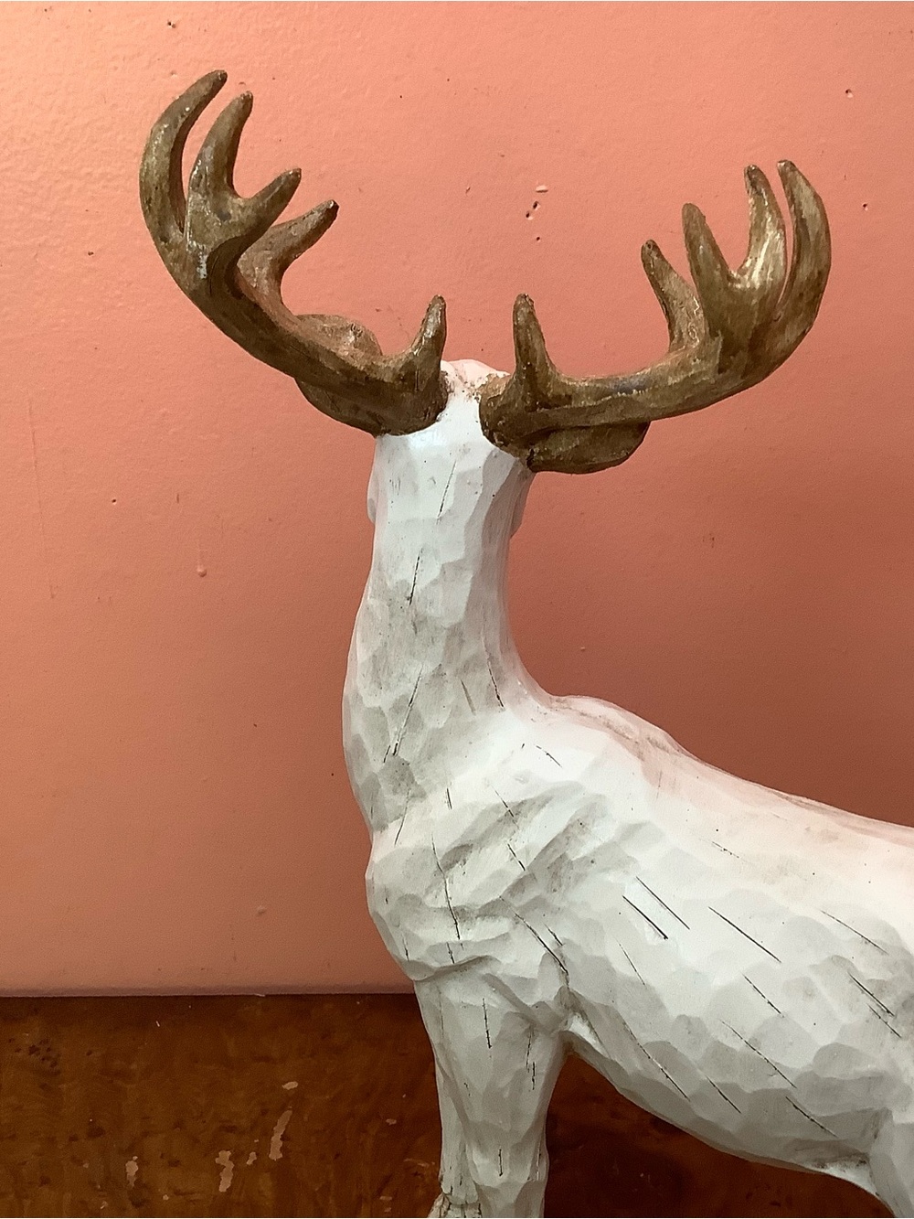 Vintage Faux Wood Carved White Deer Figurine Stag Reindeer Rustic Christmas 14” - Picture 4 of 13